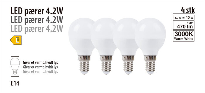 LED-pære krone 4,2 W E14 4-pk.